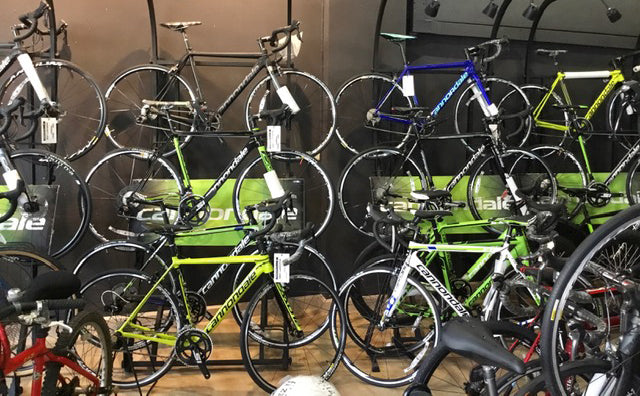 A row of heritage Cannondale bikes on the floor at THAICANNASIA Bangkok